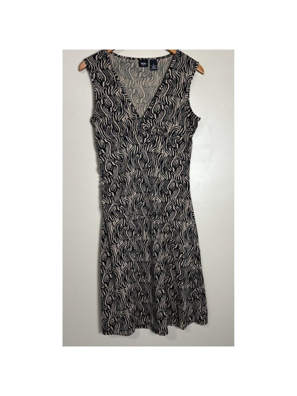 Mossimo Black Tan Animal Stripe Midi A-Line Dress Stretchy Size Medium